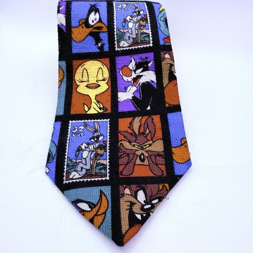 Vintage Looney Tunes Stamp Collection USPS Neck Tie Mens United States Postal